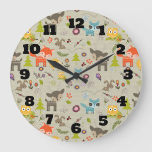 Cute Woodland Animals en Flowers Pattern Grote Klok