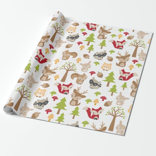 Cute Woodland Animals en Forest Pattern Cadeaupapier (Uitgerold)