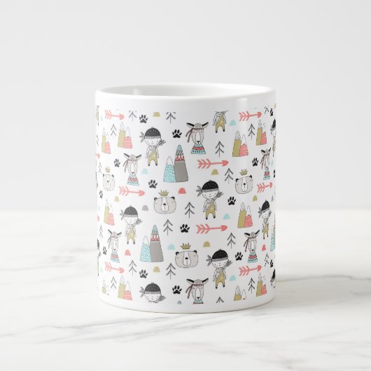 Cute Woodland Animals en Indian Boy Pattern Extra Grote Beker (Voorkant)