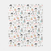 Cute Woodland Animals en Indian Boy Pattern Fleece Deken (Voorkant)