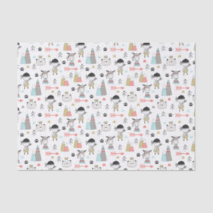 Cute Woodland Animals en Indian Boy Pattern Tissuepapier