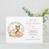 Cute Woodland Animals Greenery Baby shower Invitat Kaart (Staand voorkant)