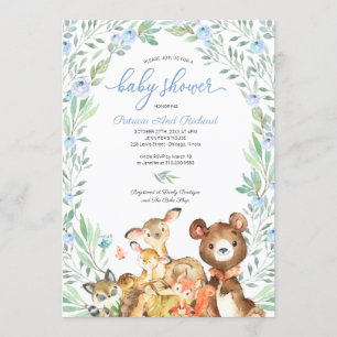 Cute Woodland Animals Greenery Baby shower Kaart