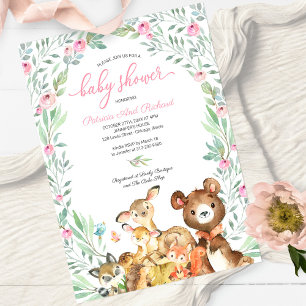 Cute Woodland Animals Greenery Baby shower Kaart