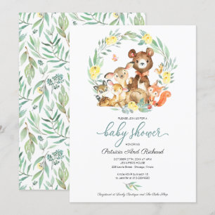 Cute Woodland Animals Greenery Baby shower Kaart