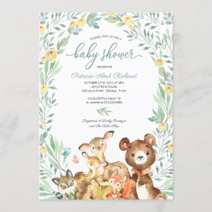 Cute Woodland Animals Greenery Baby shower Kaart