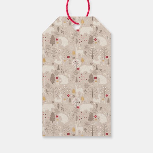 Cute Woodland Animals Nordic Pattern Birthday Cadeaulabel (Achterkant)