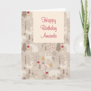 Cute Woodland Animals Nordic Pattern Birthday Kaart