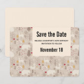 Cute Woodland Animals Nordic Pattern Birthday Save The Date (Voorkant / Achterkant)