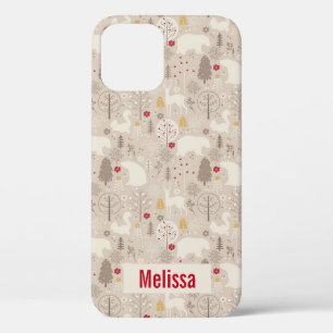 Cute Woodland Animals Nordic Pattern iPhone 12 Hoesje