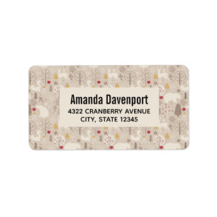 Cute Woodland Animals Nordic Pattern Etiket