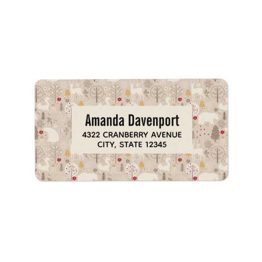 Cute Woodland Animals Nordic Pattern Etiket (Voorkant)