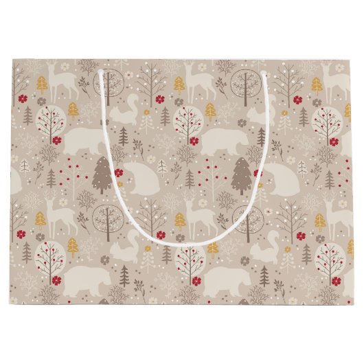 Cute Woodland Animals Nordic Pattern Groot Cadeauzakje (Voorkant)