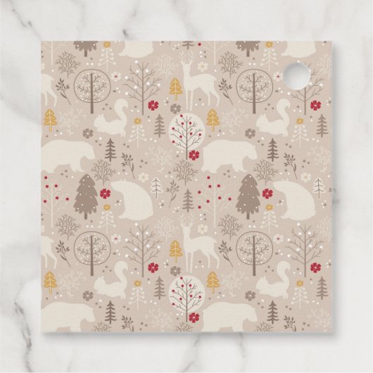 Cute Woodland Animals Nordic Pattern Kerstmis Bedankjes Labels (Achterkant)