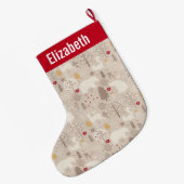 Cute Woodland Animals Nordic Pattern Kerstmis Grote Kerstsok (Achterkant (Hangend))