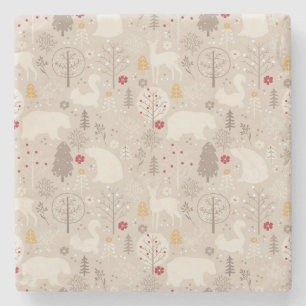 Cute Woodland Animals Nordic Pattern Kerstmis Stenen Onderzetter
