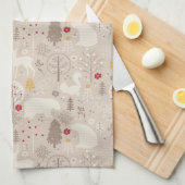 Cute Woodland Animals Nordic Pattern Kerstmis Theedoek (Quarter Fold)