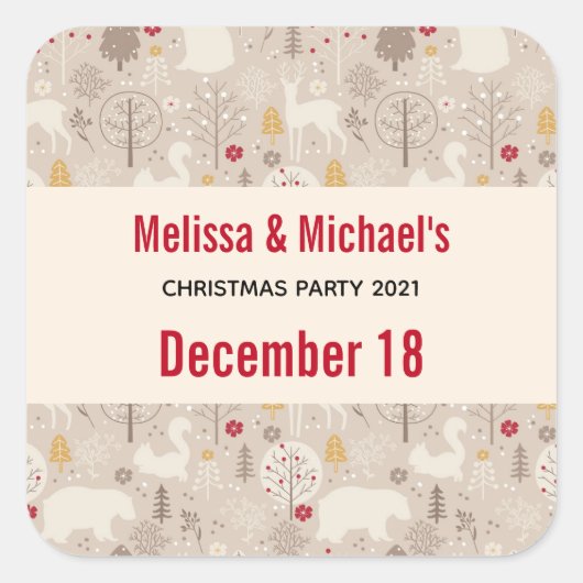 Cute Woodland Animals Nordic Pattern Kerstmis Vierkante Sticker (Voorkant)