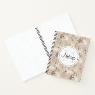 Cute Woodland Animals Nordic Pattern Monogram Notitieboek