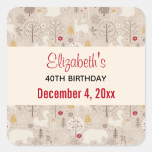 Cute Woodland Animals Nordic Pattern Save the Date Vierkante Sticker