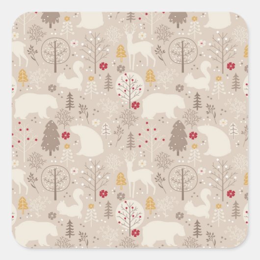 Cute Woodland Animals Nordic Pattern Vierkante Sticker (Voorkant)