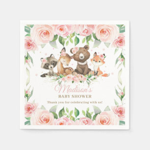 Cute Woodland Animals Pink Floral Girl Baby shower Servet
