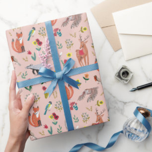 Cute Woodland Animals Roze Baby Shower Cadeaupapier