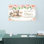 Cute Woodland Animals Roze Floral Backdrop Banner (Beurs)