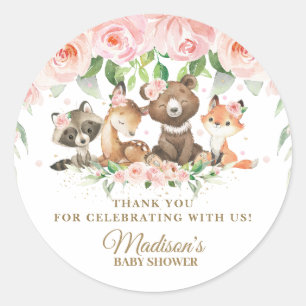Cute Woodland Animals Roze Floral Hartelijk dank Ronde Sticker