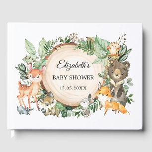 Cute Woodland Animals Rustic Greenery Baby shower Gastenboek