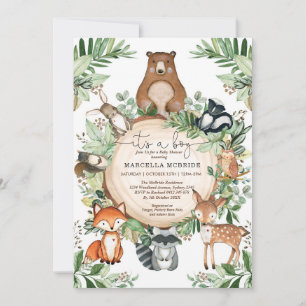 Cute Woodland Animals Rustic Greenery Baby shower Kaart