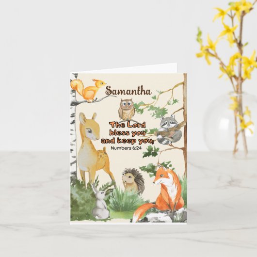 Cute Woodland Animals Scripture Blessing for Kids Kaart (Gele Bloem)