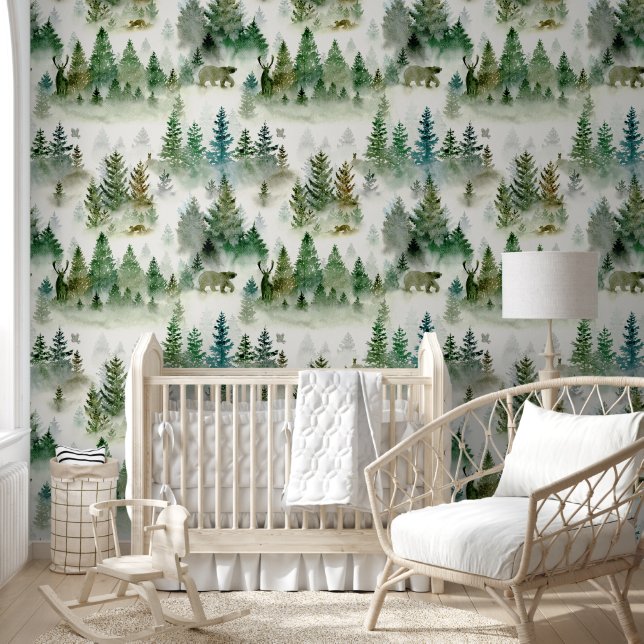 Cute woodland animals watercolor pattern kids behang (Kinderen)