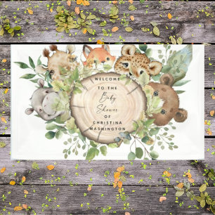 Cute Woodland Animals White Baby shower Spandoek