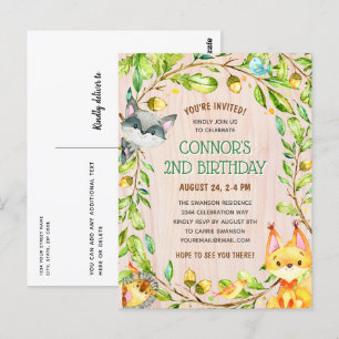 Cute Woodland Animaux Anniversaire Fête Invitation