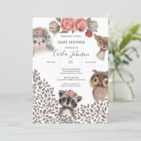 Cute Woodland Animaux Fille Baby shower Invitation