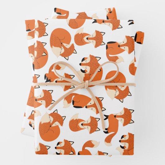 Cute Woodland Autumn Forest Fox Pattern Inpakpapier Vel (In situ)