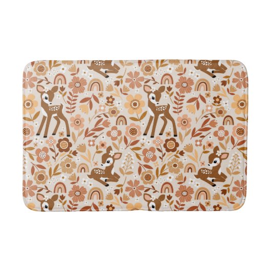 Cute Woodland Baby Deer Floral Pattern Badmat (Voorkant)