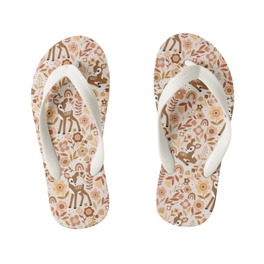 Cute Woodland Baby Deer Floral Pattern Kinder Teenslippers (Voetbed)
