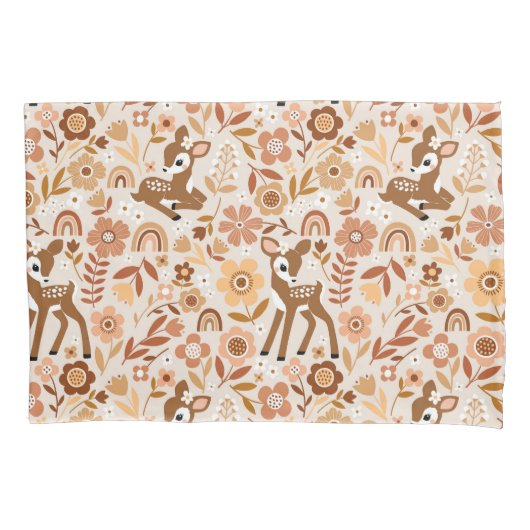 Cute Woodland Baby Deer Floral Pattern Kussensloop (Voorkant)