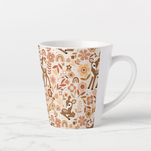 Cute Woodland Baby Deer Floral Pattern Latte Mok (Rechts)