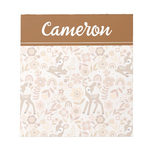 Cute Woodland Baby Deer Floral Pattern Notitieblok (Voorkant)