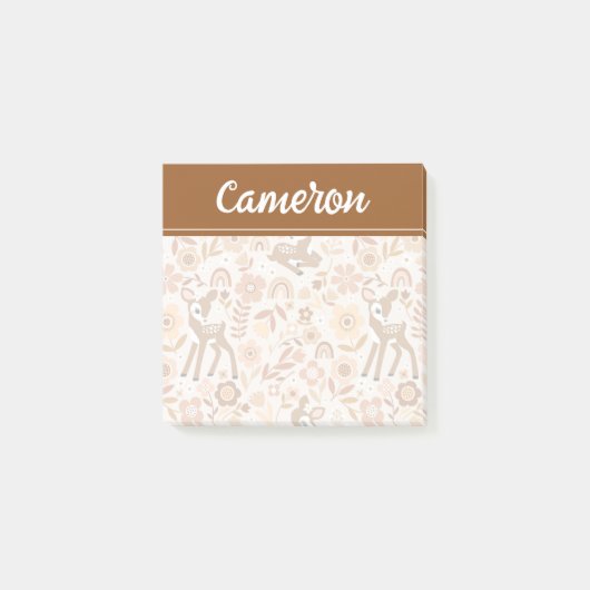 Cute Woodland Baby Deer Floral Pattern Post-it® Notes (Voorkant)