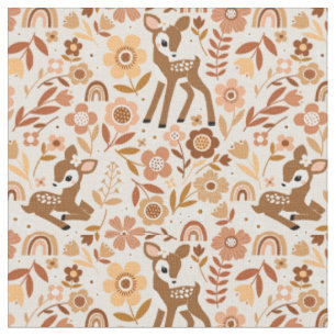 Cute Woodland Baby Deer Floral Pattern Stof