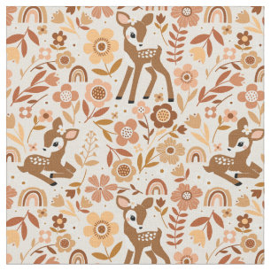 Cute Woodland Baby Deer Floral Pattern Stof