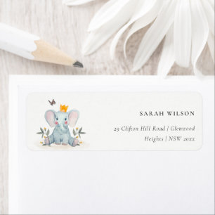 Cute Woodland Baby Elephant Foliage Address Etiket