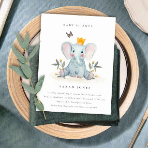 Cute Woodland Baby Elephant Foliage Baby shower Briefkaart