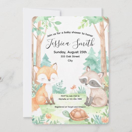 Cute Woodland Baby shower Thème Invitation (Devant)