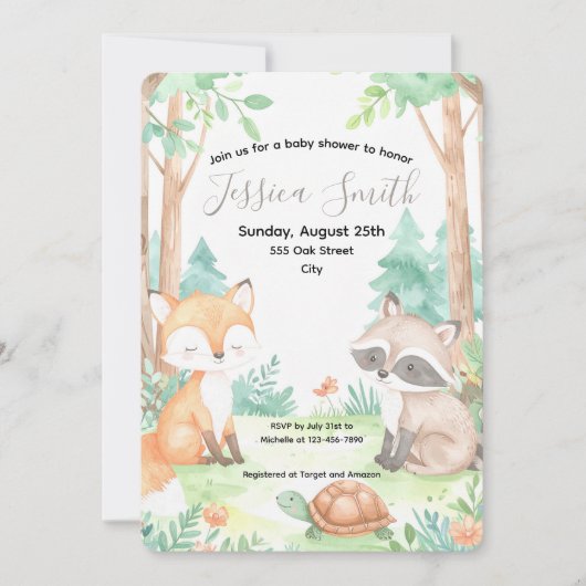 Cute Woodland Baby shower Thème Invitation (Devant)