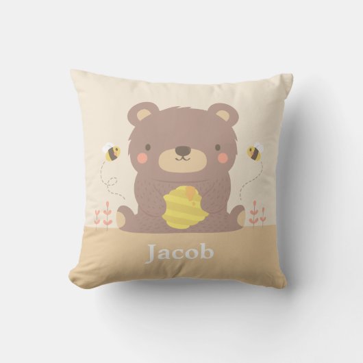Cute Woodland Beer en bijen Nursery Room Decor Kussen (Voorkant)
